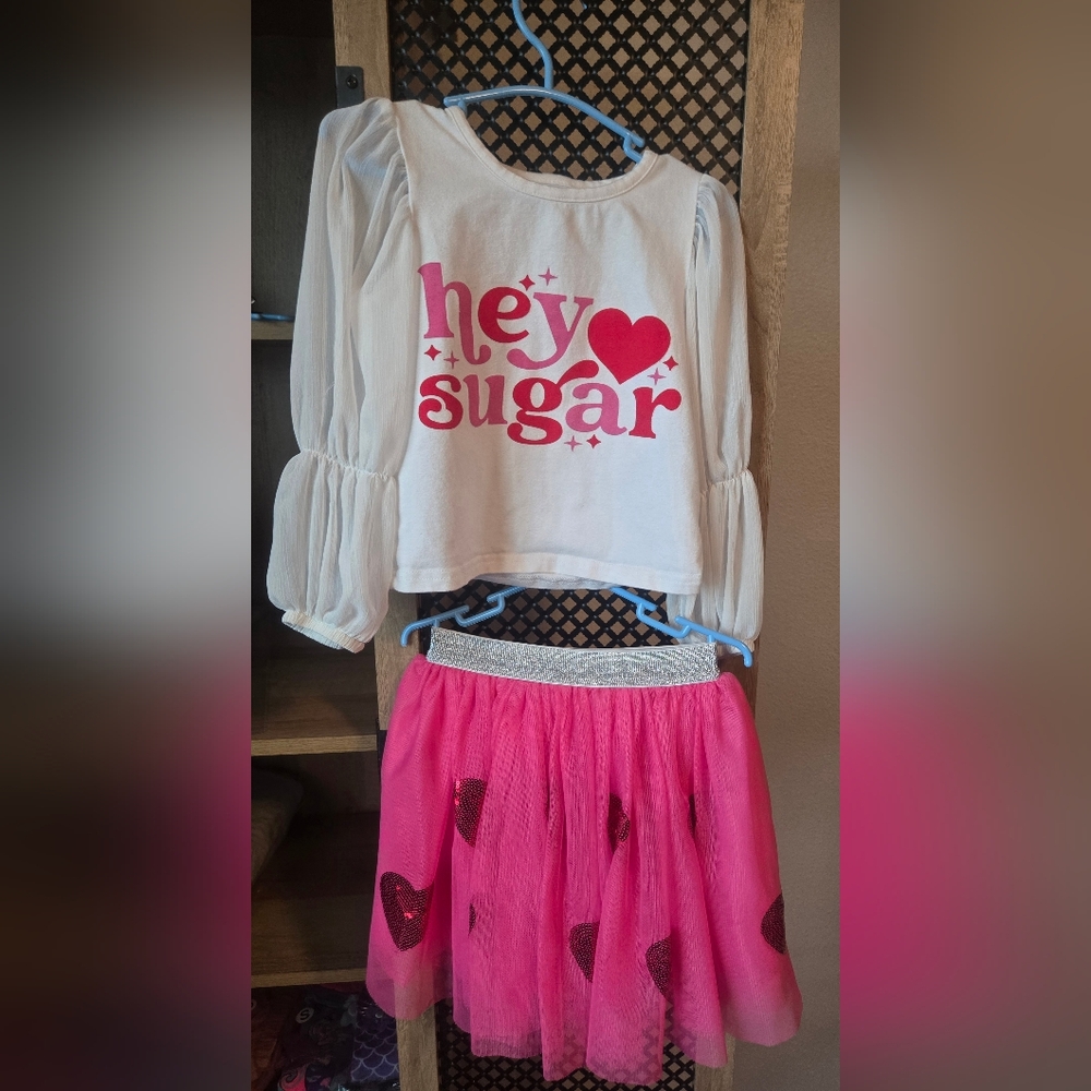 SIP White and Pink 'Hey Sugar' Skirt Set